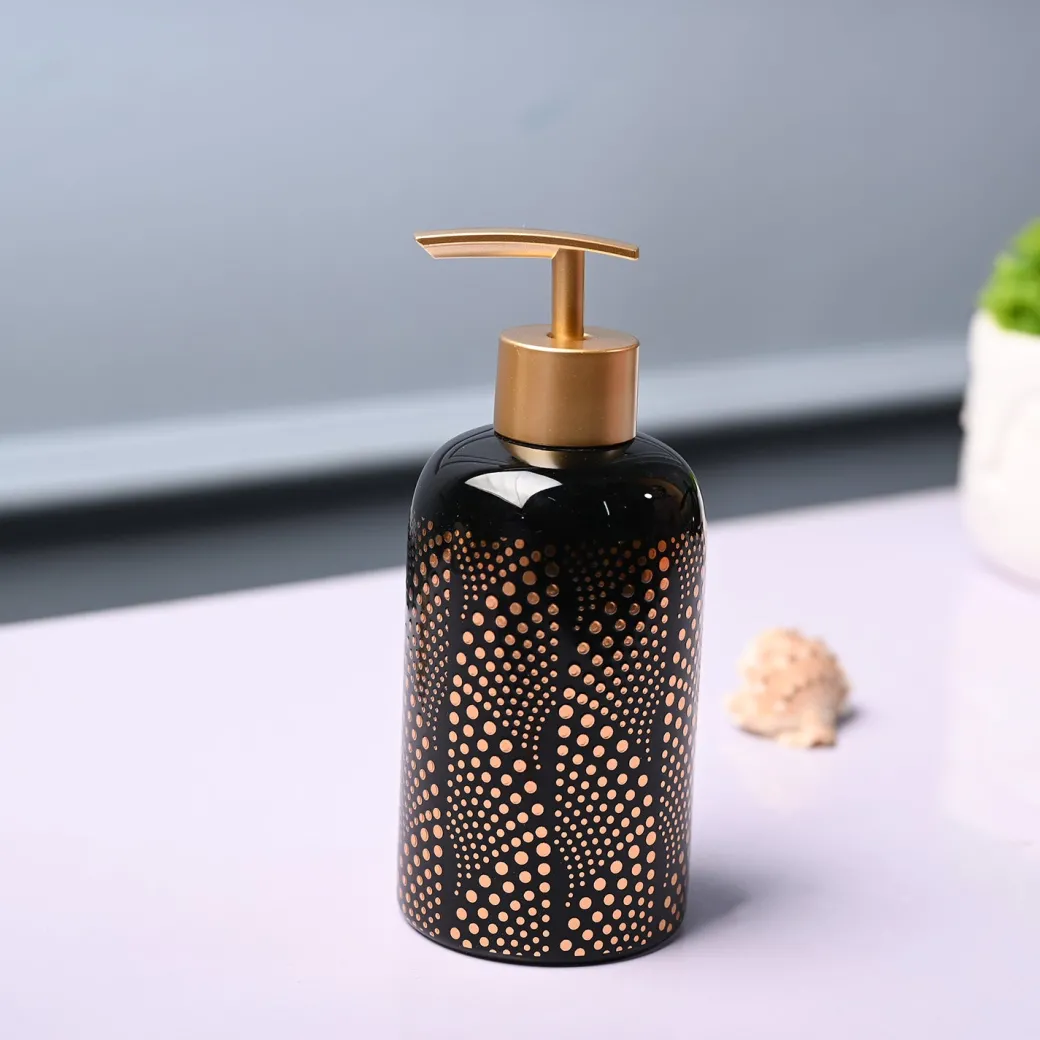 Ceramic Black Cylindrical Soap Dispenser - Dot Design