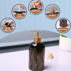 Ceramic Black Cylindrical Soap Dispenser - Dot Design
