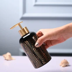 Ceramic Black Cylindrical Soap Dispenser - Dot Design