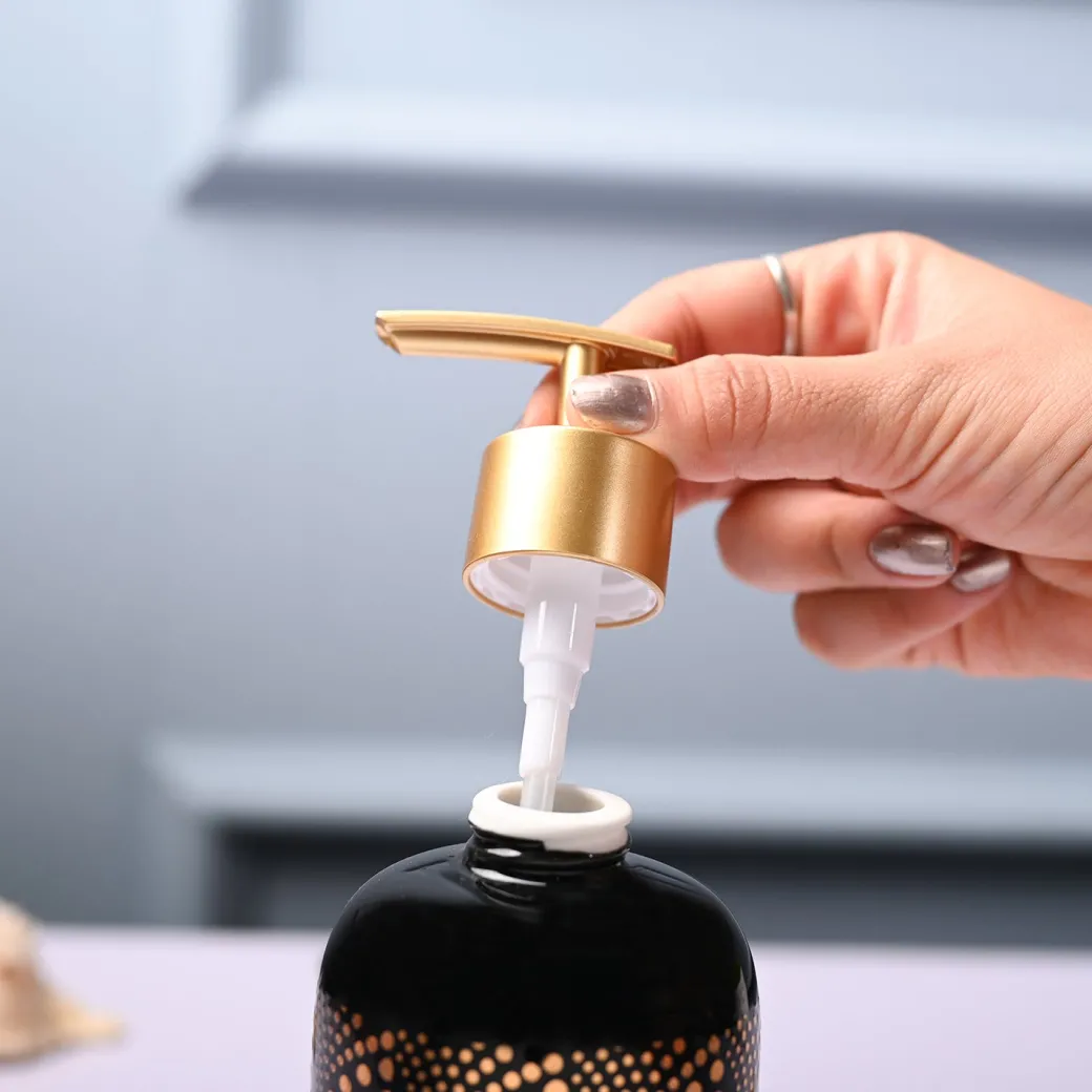 Ceramic Black Cylindrical Soap Dispenser - Dot Design
