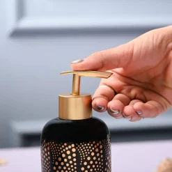 Ceramic Black Cylindrical Soap Dispenser - Dot Design