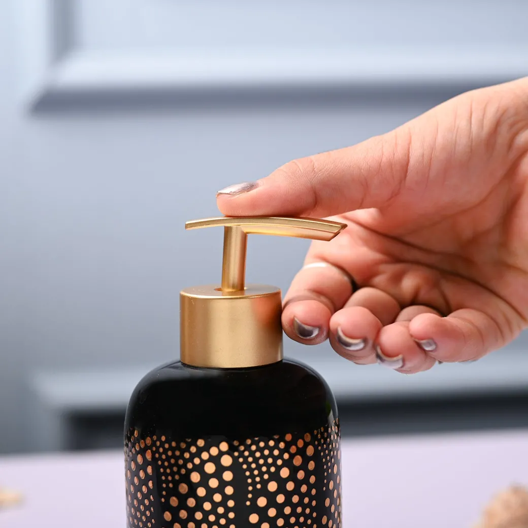 Ceramic Black Cylindrical Soap Dispenser - Dot Design