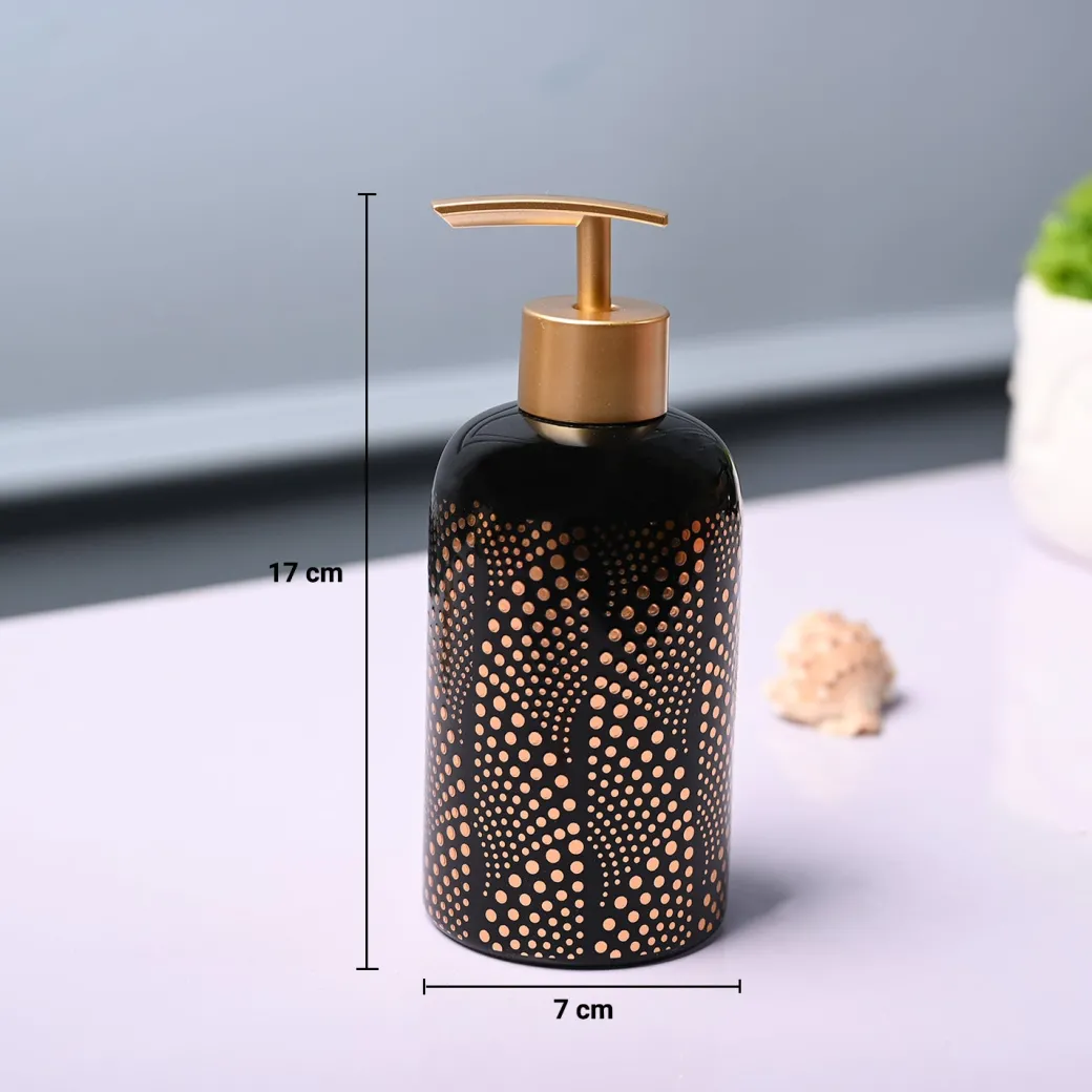 Ceramic Black Cylindrical Soap Dispenser - Dot Design