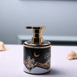 Ceramic Black Cylindrical Soap Dispenser - Print Design Glossy Finish