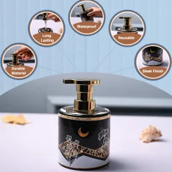 Ceramic Black Cylindrical Soap Dispenser - Print Design Glossy Finish