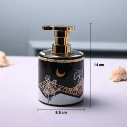 Ceramic Black Cylindrical Soap Dispenser - Print Design Glossy Finish