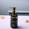 Ceramic Black Cylindrical Soap Dispenser - Flower Design Glossy Finish