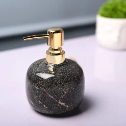Ceramic Black Cylindrical Soap Dispenser - Glossy Finish