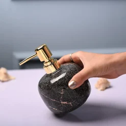 Ceramic Black Cylindrical Soap Dispenser - Glossy Finish