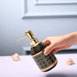 Ceramic Black Soap Dispenser - Geometrical Glossy Finish