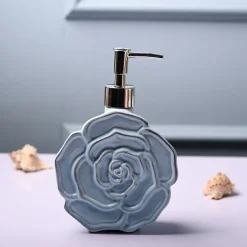 Ceramic Blue Rose Shaped Soap Dispenser - Flower Design Matte Finish