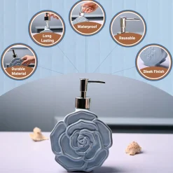 Ceramic Blue Rose Shaped Soap Dispenser - Flower Design Matte Finish