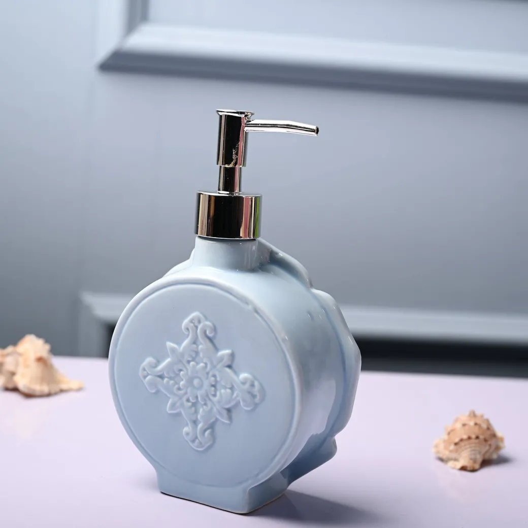 Ceramic Blue Rose Shaped Soap Dispenser - Flower Design Matte Finish