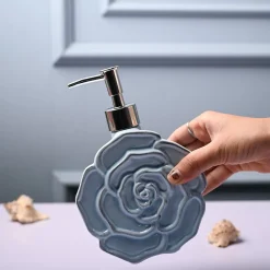 Ceramic Blue Rose Shaped Soap Dispenser - Flower Design Matte Finish