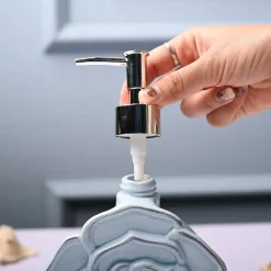 Ceramic Blue Rose Shaped Soap Dispenser - Flower Design Matte Finish