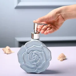 Ceramic Blue Rose Shaped Soap Dispenser - Flower Design Matte Finish
