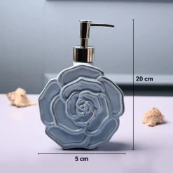 Ceramic Blue Rose Shaped Soap Dispenser - Flower Design Matte Finish