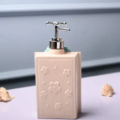 Ceramic Cream Rectangle Soap Dispenser - Happy Day Print Matte Finish