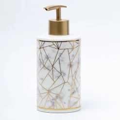 Ceramic Cylindrical Bathroom Set Of 4 - Geometric Pattern, Bath Accessories