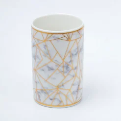Ceramic Cylindrical Bathroom Set Of 4 - Geometric Pattern, Bath Accessories
