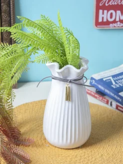 Ceramic Floral Mouth Vase With Tassel