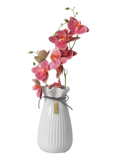 Ceramic Floral Mouth Vase With Tassel