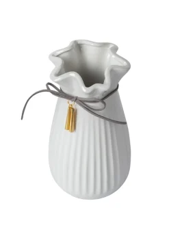 Ceramic Floral Mouth Vase With Tassel