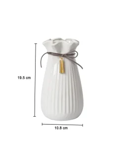 Ceramic Floral Mouth Vase With Tassel