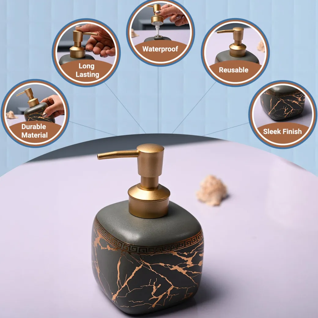 Ceramic Grey Cylindrical Soap Dispenser - Static Glossy Finish