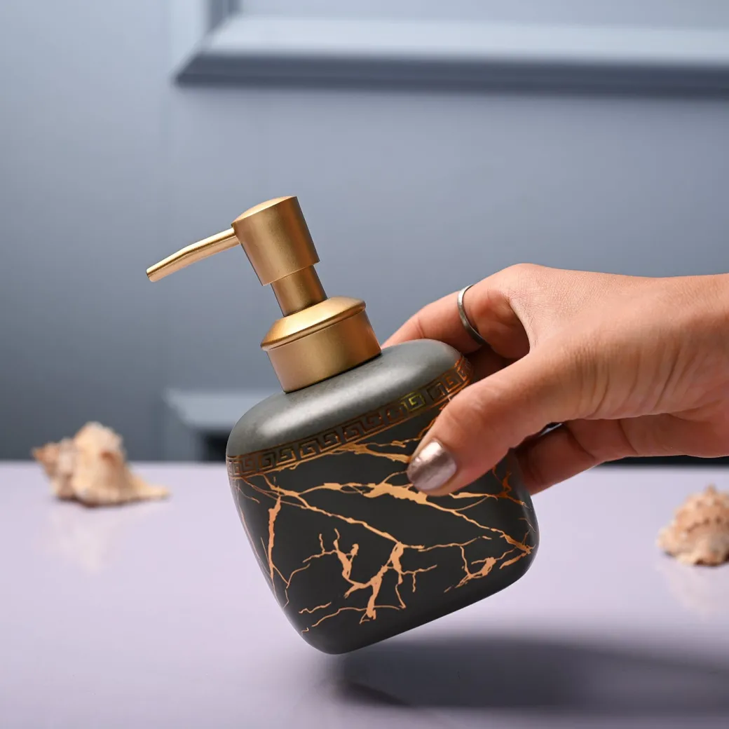 Ceramic Grey Cylindrical Soap Dispenser - Static Glossy Finish
