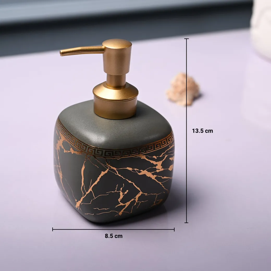 Ceramic Grey Cylindrical Soap Dispenser - Static Glossy Finish
