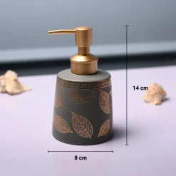 Ceramic Grey Cylindrical Soap Dispenser - Leaf Print Matte Finish