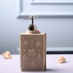 Ceramic Light Brown Rectangle Soap Dispenser - Happy Day Print Matte Finish