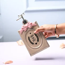 Ceramic Light Brown Rectangle Soap Dispenser - Happy Day Print Matte Finish