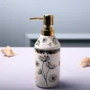Ceramic Off White Cylindrical Soap Dispenser - Flower Design Glossy Finish