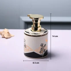 Ceramic Off White Cylindrical Soap Dispenser - Print Design Glossy Finish