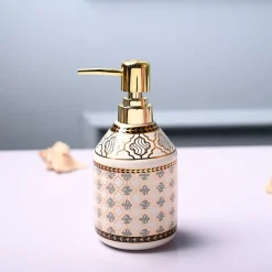 Ceramic Off White Cylindrical Soap Dispenser - Geometrical Glossy