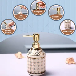 Ceramic Off White Cylindrical Soap Dispenser - Geometrical Glossy