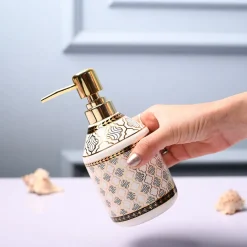 Ceramic Off White Cylindrical Soap Dispenser - Geometrical Glossy
