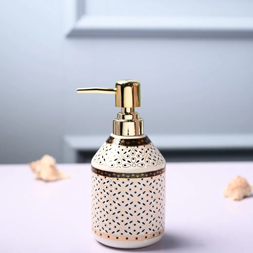 Ceramic Off White Soap Dispenser - Geometrical Glossy Finish