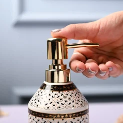 Ceramic Off White Soap Dispenser - Geometrical Glossy Finish