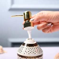 Ceramic Off White Soap Dispenser - Geometrical Glossy Finish