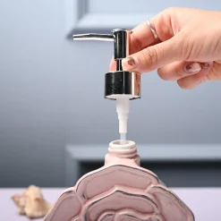 Ceramic Pink Rose Shaped Soap Dispenser - Flower Design Matte Finish