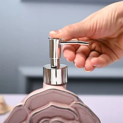 Ceramic Pink Rose Shaped Soap Dispenser - Flower Design Matte Finish