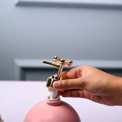 Ceramic Pink Round Soap Dispenser - Embossed Glossy Finish