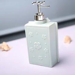 Ceramic Teal Green Rectangle Soap Dispenser - Happy Day Print Matte Finish