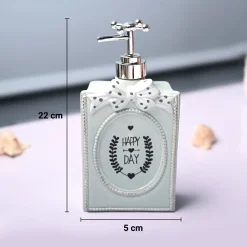 Ceramic Teal Green Rectangle Soap Dispenser - Happy Day Print Matte Finish