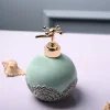 Ceramic Teal Green Round Soap Dispenser - Embossed Glossy Finish