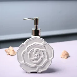 Ceramic White Rose Shaped Soap Dispenser - Flower Design Matte Finish