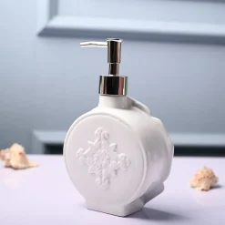 Ceramic White Rose Shaped Soap Dispenser - Flower Design Matte Finish